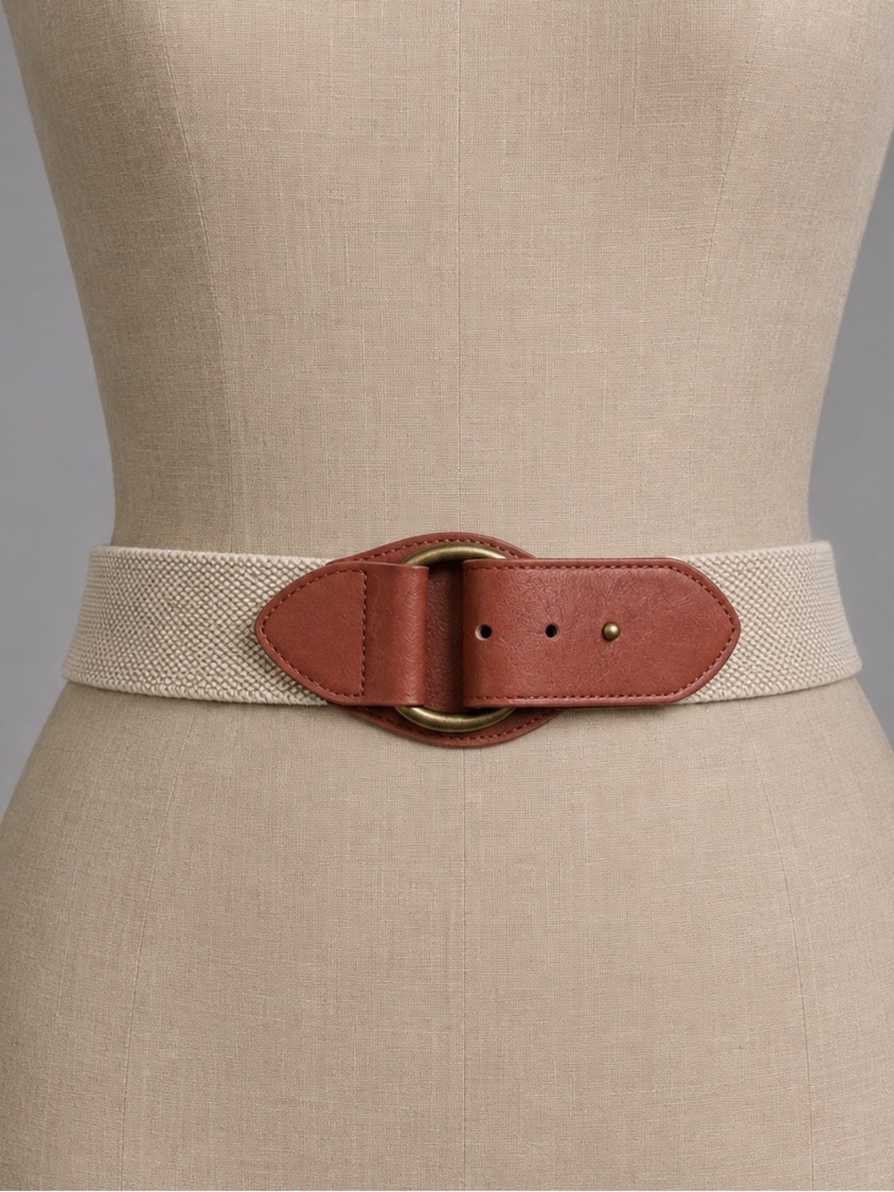 Khaki Brass Burgundy Loop Buckle Belt